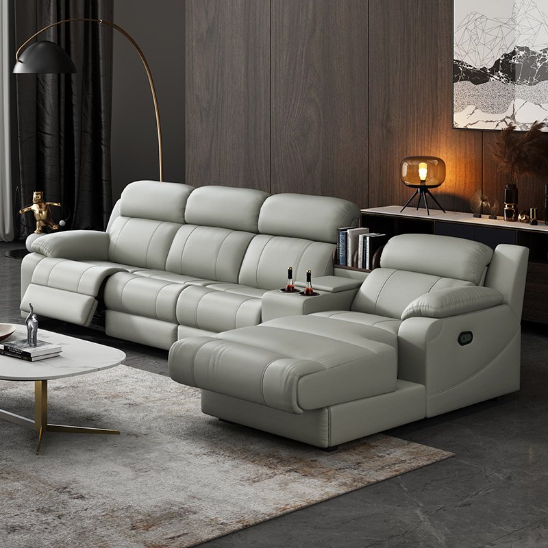 Hot selling modern Italian electric sofa set with genuine leather multifunctional lounge chair featuring metal corner combination