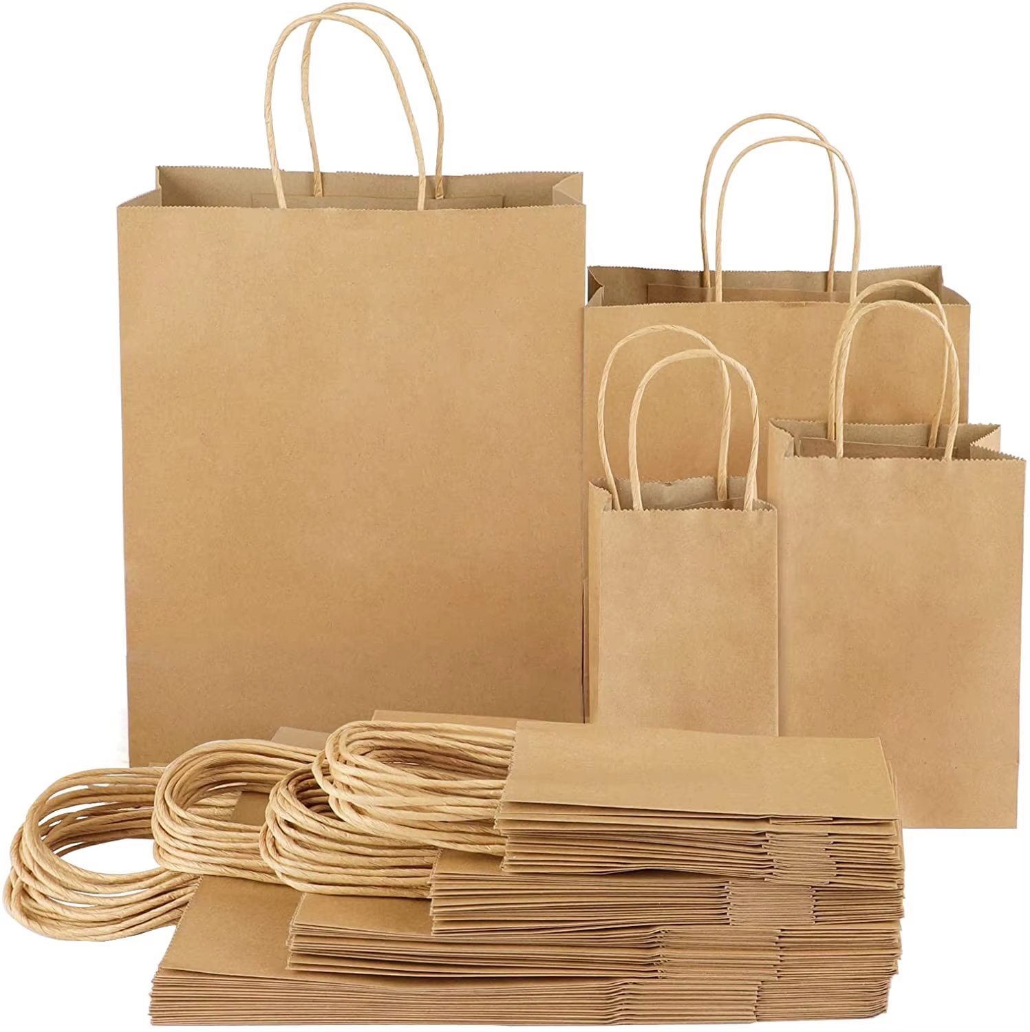 Customized printed kraft paper bags, recyclable and environmentally friendly shopping carriers, clothing and food, take away gifts with your own logo