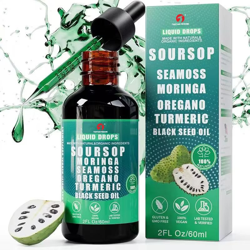 OEM Sourhop Bitter Liquid 10 in 1 Liquid, with Seaweed, Moringa, Turmeric, Ashwagandha | Herbal Drops for Health | 2 oz
