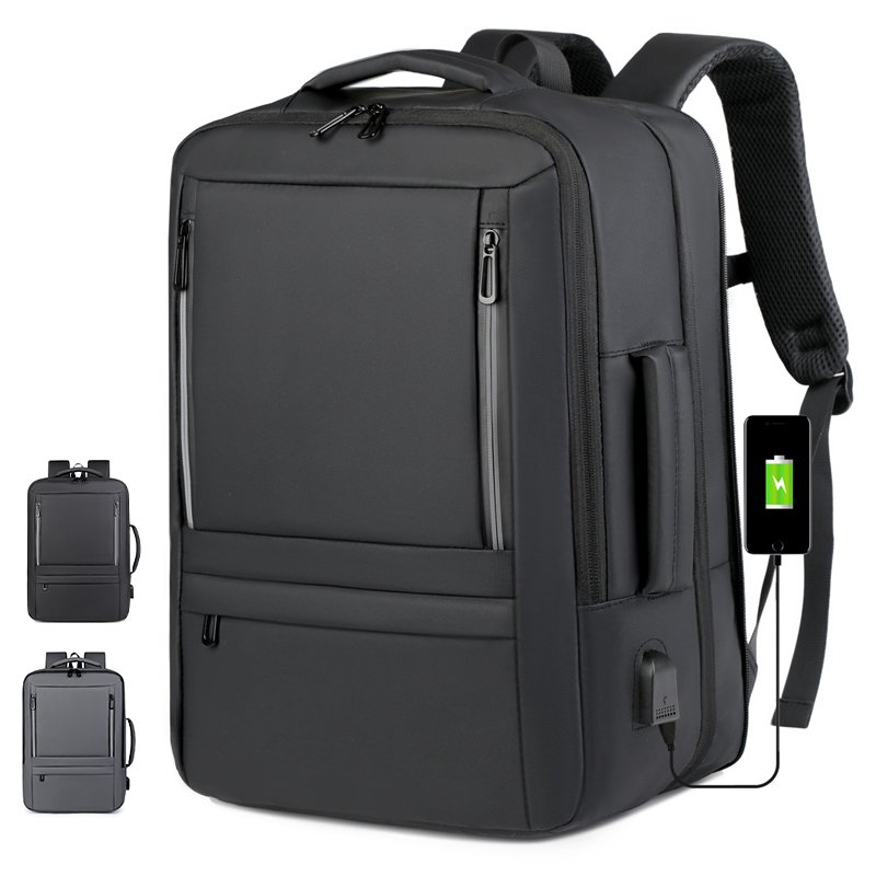 Customized logo, multifunctional polyurethane leather, expandable laptop, men's backpack, waterproof business computer, travel backpack with USB