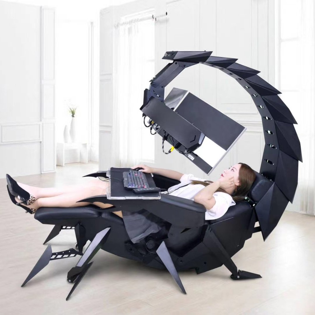 CLUVENS ergonomic scorpion chair cockpit zero gravity office chair game workstation lounge chair, can provide 5 monitors for comfort