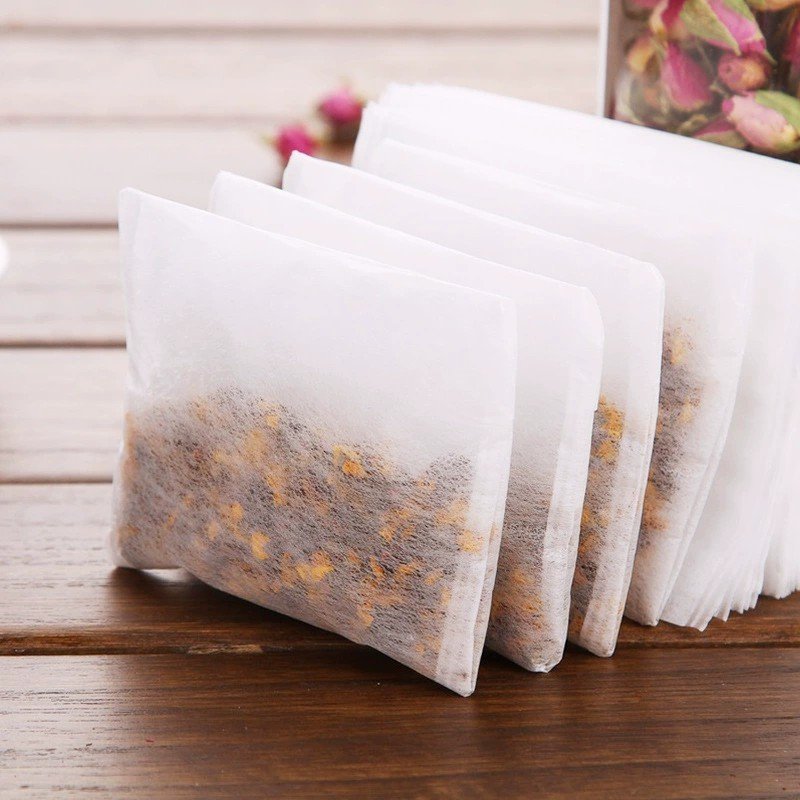 Folding biodegradable corn fiber material tea bags of different sizes, empty black tea packaging