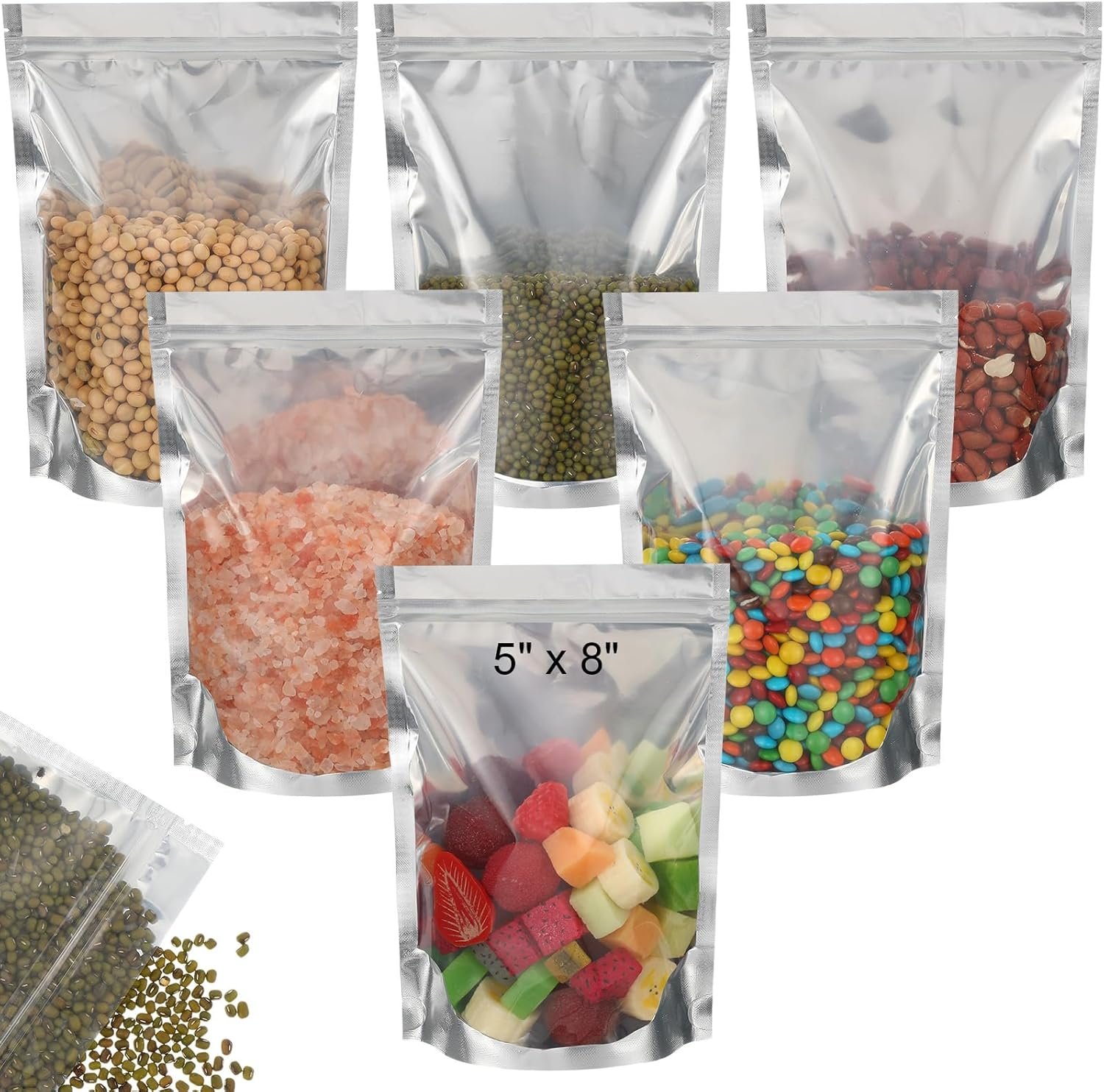 Food packaging zipper bag with window vertical candy seal reusable zipper bag plastic packaging aluminum foil bag