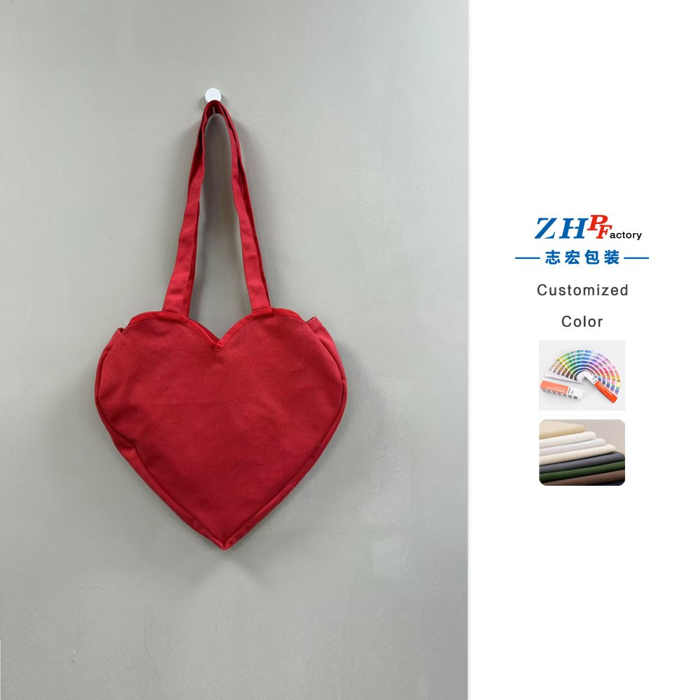 Customized canvas tote bag large heart-shaped canvas tote bag with logo printed on it