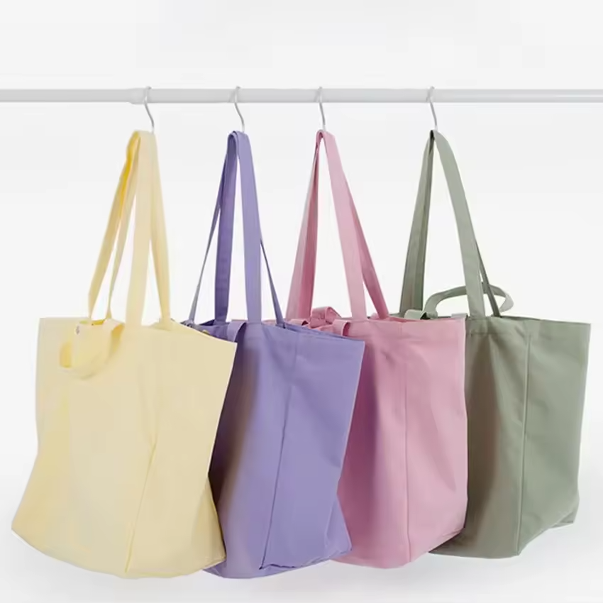 New affordable plain cotton shopping bag with large capacity, organic women's double handed tote bag, washed canvas shopping bag