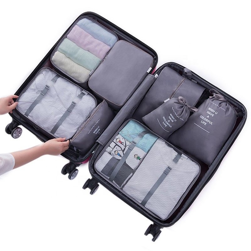 Customized solid color 8-piece clothing luggage compression bag packaging cube travel storage sorting bag