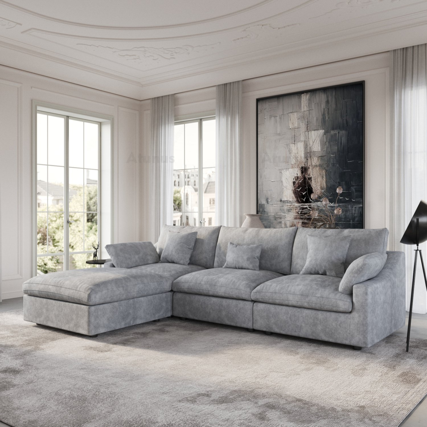 ATUNUS Grey Chenille Linen Blended Fabric Wholesale from Foshan Factory in China Customizable Living Room Modular Combination Sofa Set