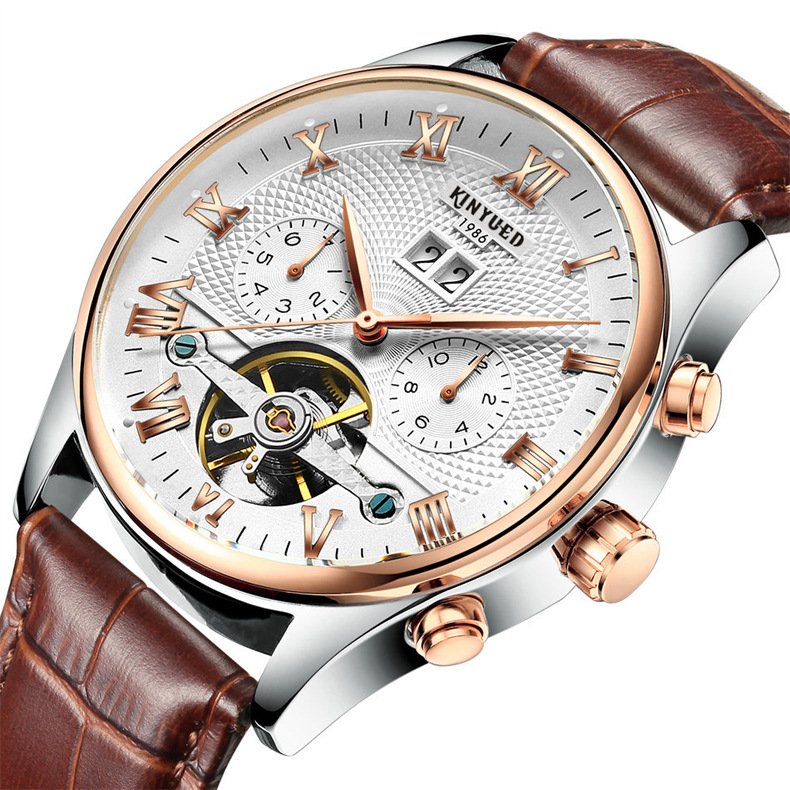 KINYUED Men's Multi functional Fully Automatic Mechanical Watch Hollow Tourbillon Men's Watch Fashion Mechanical Watch