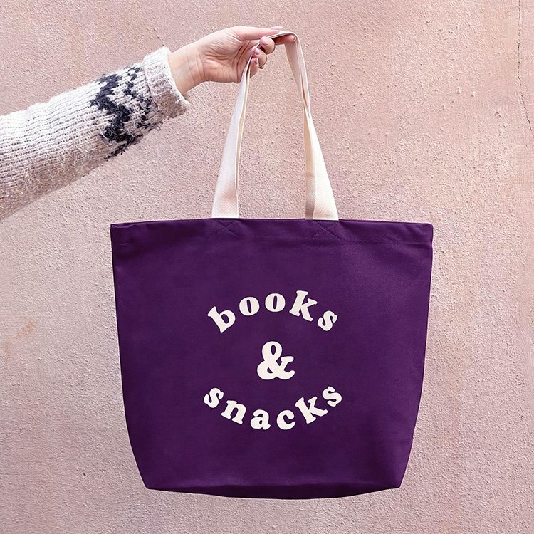 Manufacturer wholesale printed logo design promotion purple canvas tote bag cotton satin reusable shopping bag