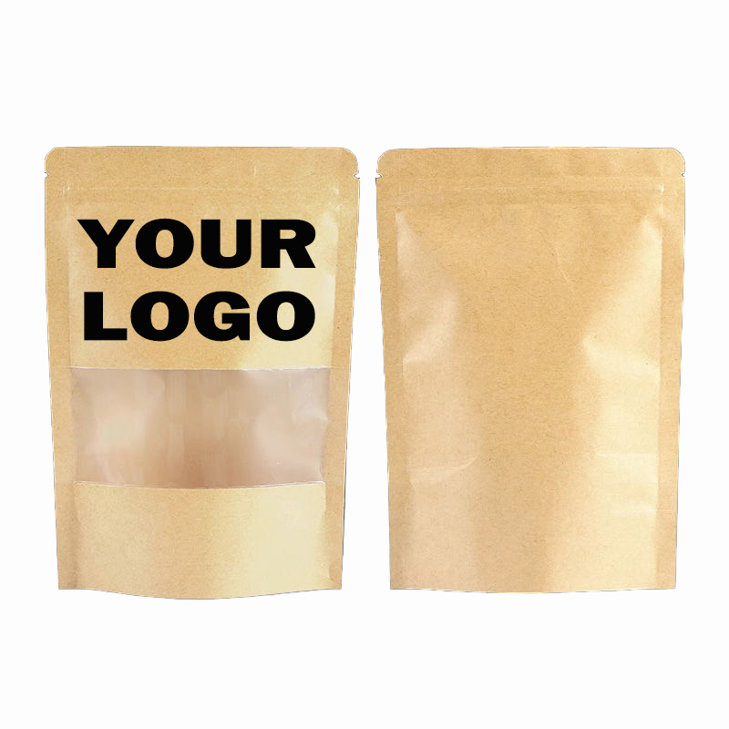 Wholesale can reseal and recycle standing window food, kraft paper packaging bags, zipper sealed bags, coffee and tea