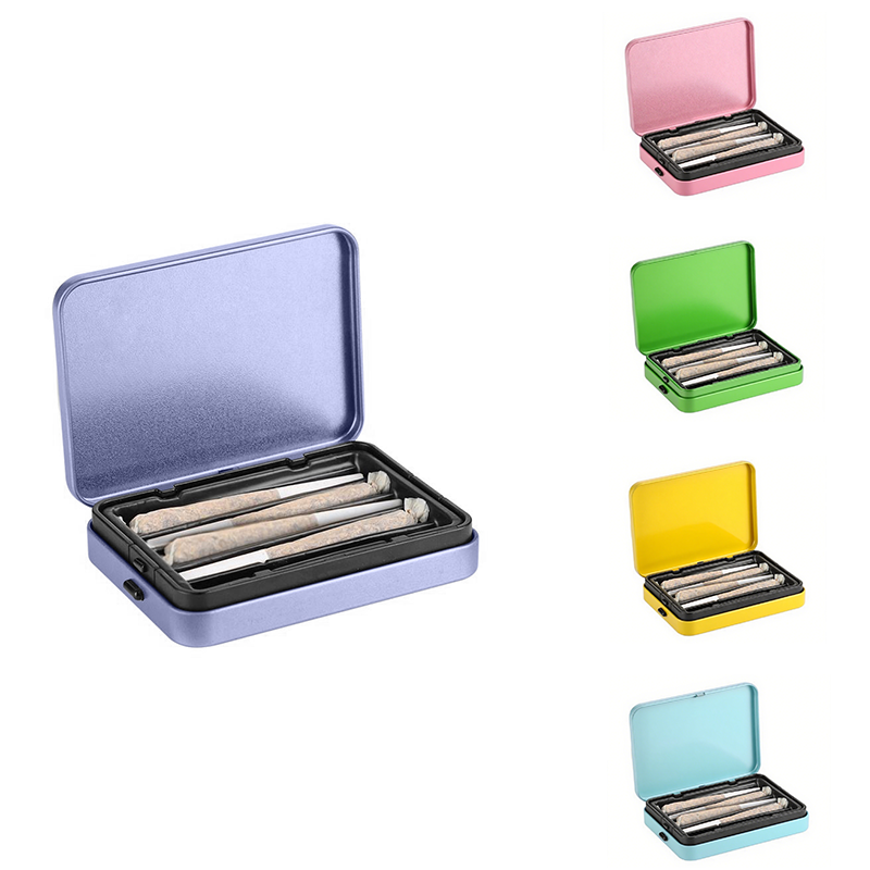 Moisture-proof Airtight CR Tin Packaging Box Child Resistant Metal Tin Cigarette Case With Silicone Tray Insertion