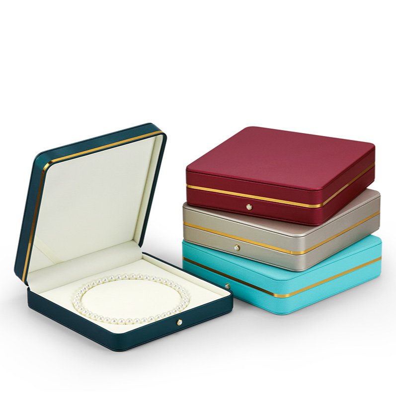 Wholesale high-quality chestnut dark green, blue jewelry gift box PU pearl necklace box