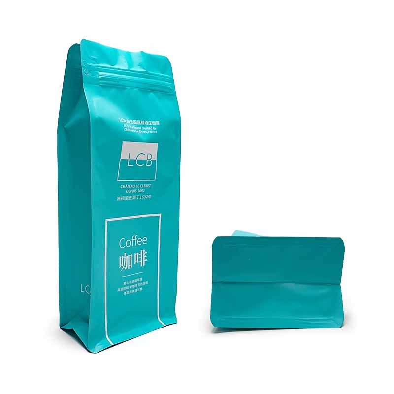 Customized small food plastic packaging, blank printed laminated aluminum zipper bag, self-locking square flat bottom coffee bag with valve