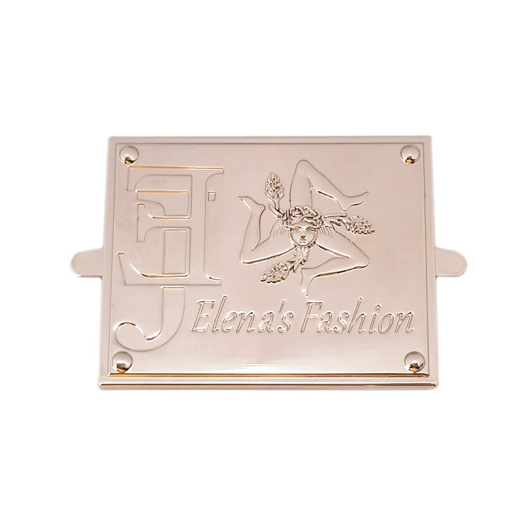 High quality embossed brand metal logo board customized handbag metal tag label