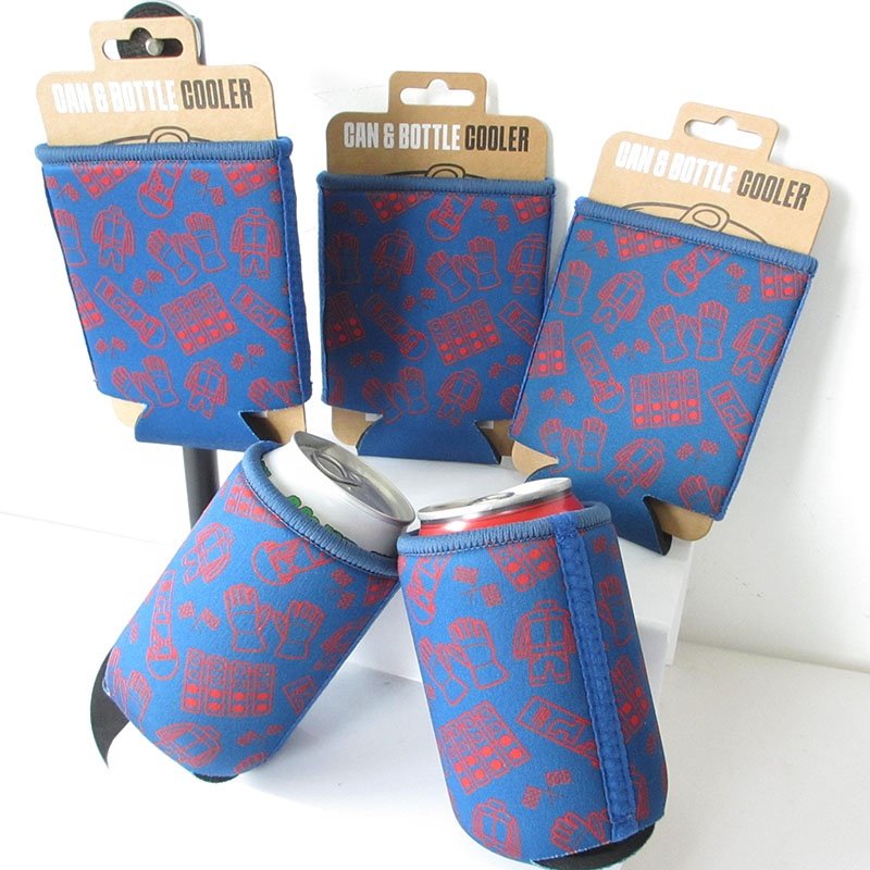 Customized logo 5mm foldable chloroprene rubber beer can cooler bag insulated Koozee foldable can holder party card insertion