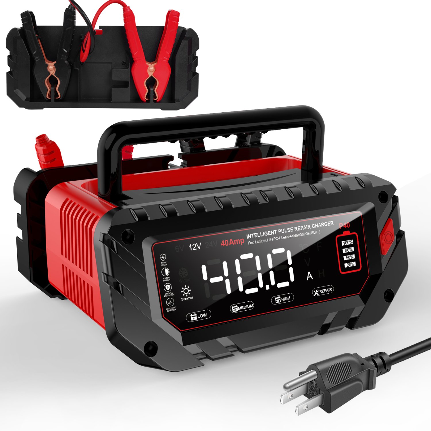 Latest 40A HTRC P40 electric vehicle battery charger 6V 12V 24V LiFePO4 and lead-acid battery, suitable for electric motorcycles and scooters